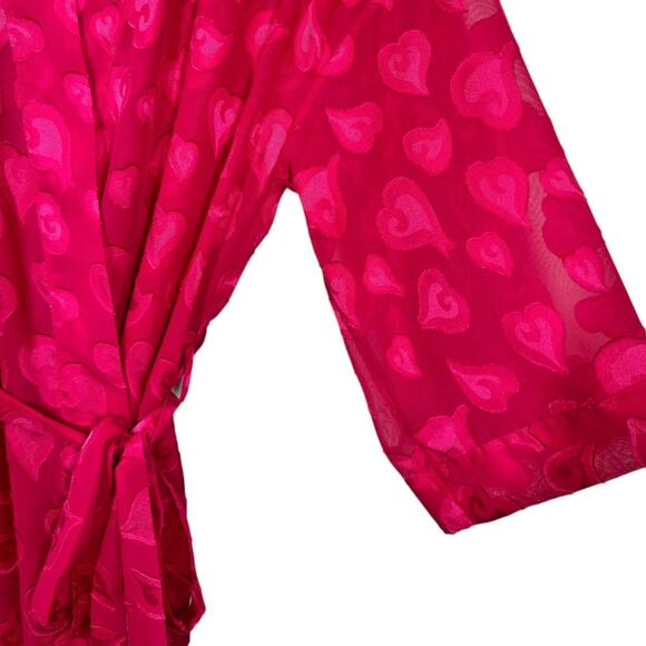 Vintage Victoria's Secret Hot Pink Heart Semi Sheer Robe Small Long Maxi Kimono - Picture 4 of 5